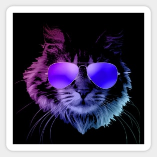 Cool Furry Cat with Sunglasses In Neon Sticker